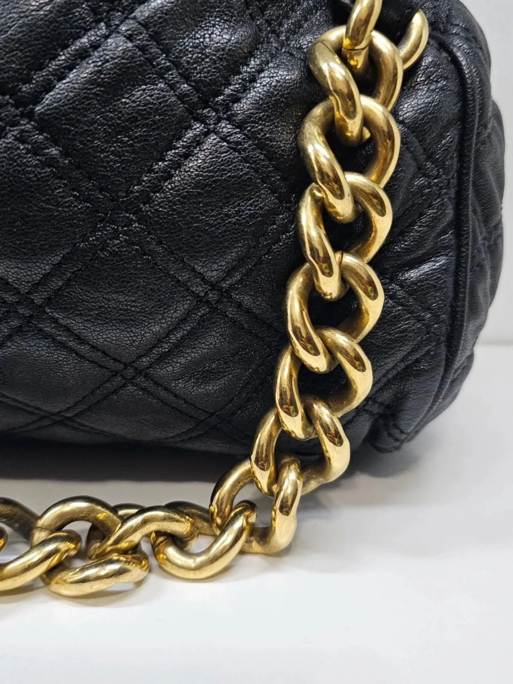 Marc Jacob’s Stam Luxury Quilted Black Satchel with Gold Hardware